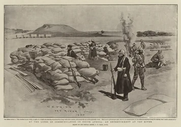 En las líneas de comunicación en Sudáfrica, una trinchera en el río Vet